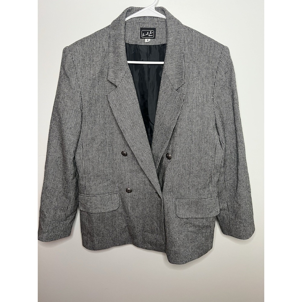 L.J.L Sports Womens sz 8 Sports Coat Blazer Wool Houndstooth Wool Blend